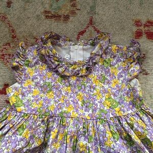 VINTAGE 90's Baby Dress Size 12M Purple Floral Ruffles Cotton Crinoline Skirt